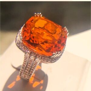 Silver Orange Semicircular Stone Ring